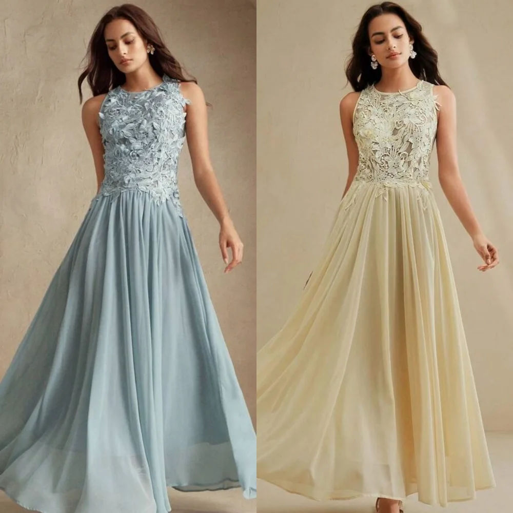 

Customized High Quality Fashion Chiffon Applique Flower Straight Scoop Neck Long Dresses Bespoke Occasion Dresses Elegant Formal