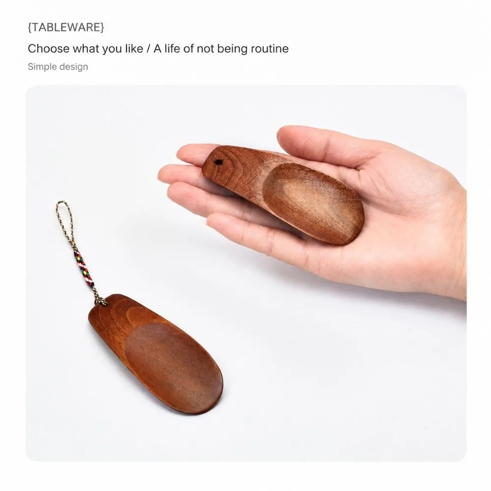 Handy Mini Wood Shoe Horn Braided Lanyard Solid Wood Shoe Helper Polished Surface Curved Shape Shoe Lifter Travel Carry