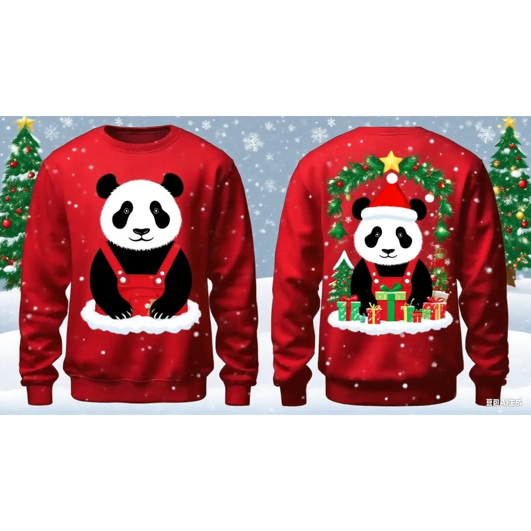 Sudadera con capucha con estampado de Panda navideño, moda de primavera y otoño con estampado 3D, ropa de calle versátil, sudaderas deportivas Y2K para hombres y mujeres
