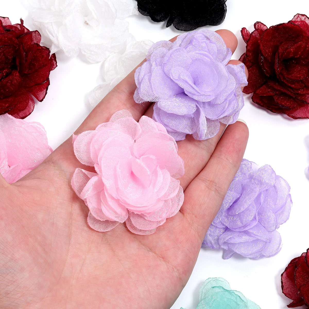 2pcs/lot princess style organza flower fabric burnt edge gauze DIY versatile hairpin clothing accessories hair accessories