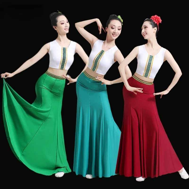 Dai-vestidos de baile de cola de pez, ropa de actuación de escenario, trajes de baile de pavo real, tradicional, folclórico chino