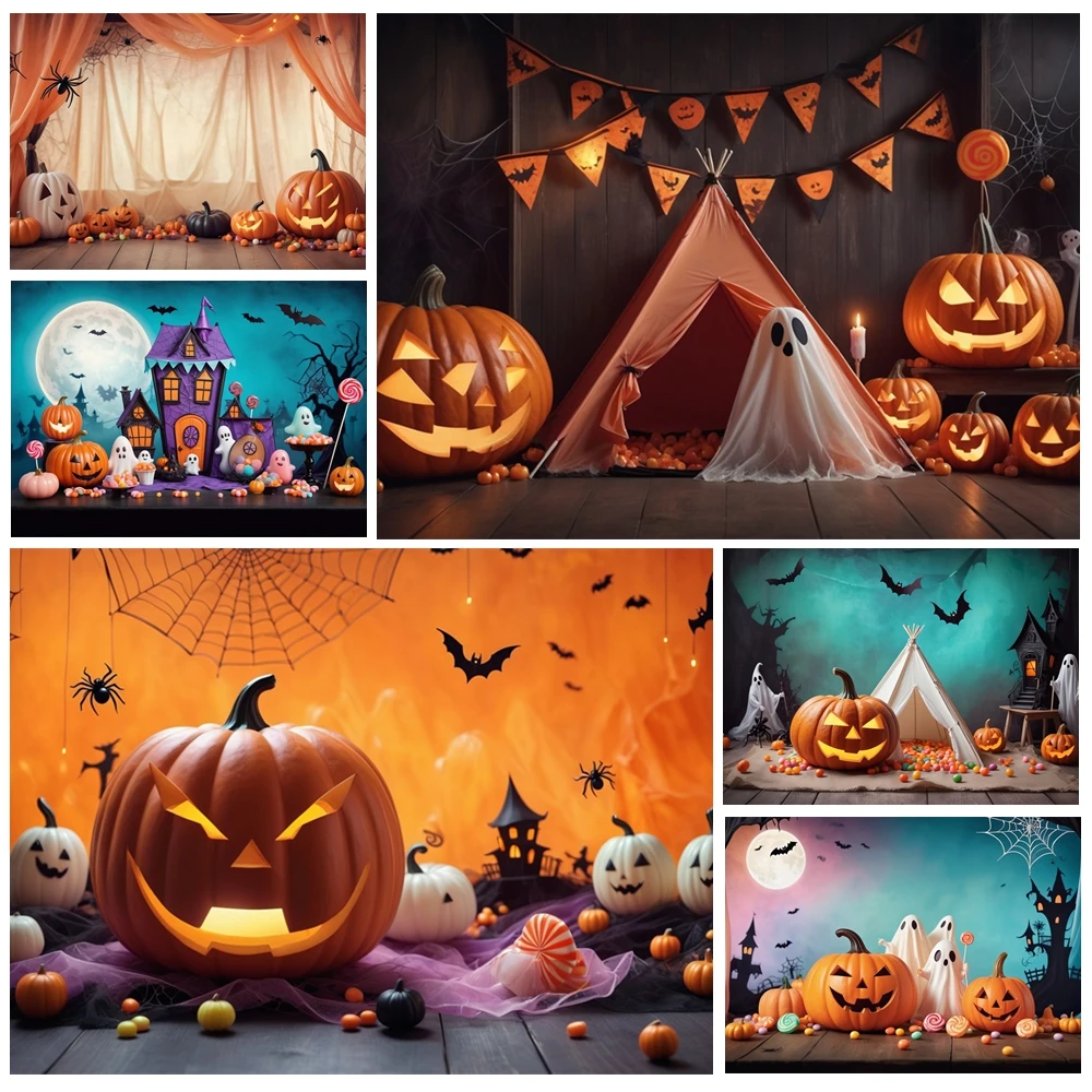 

MOON.QG Halloween Decoration Background Castle Colorful Flags Tents Backdrops For Photography Photobooth Party Supplies Birthday