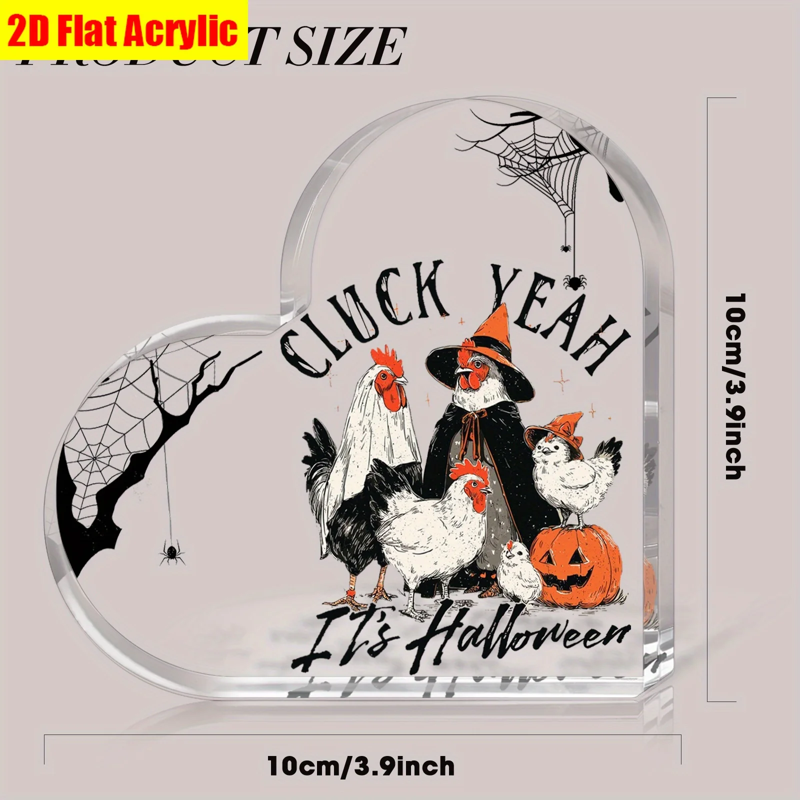 Cluck Yeah It's Halloween Heart‑Shaped Acrylic Plaque, Funny Chicken Witch Table Decor