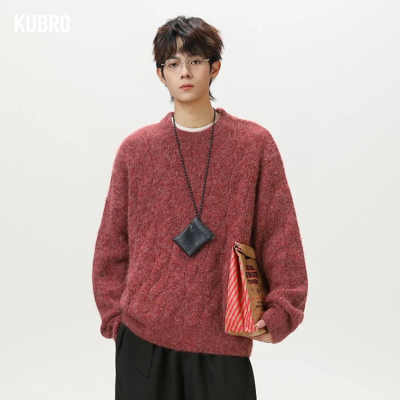 

Retro Semi-high-neck Sweater Men's Autumn and Winter New Style Thickened Loose Knitted Sweater Handsome Versatile Fashion