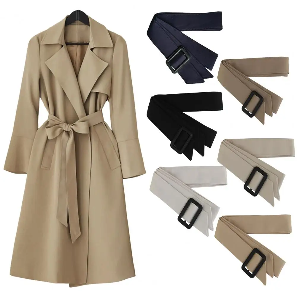 Adjustable Fabric Belt Adjustable Wide Waist Belt for Women 67 Inch Replacement Trench Coat Band with Black Square Buckle Solid