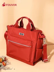 Feveve-2941-11 grande capacidade multi-bolso bolsa oxford para as mulheres, bolsa de ombro de lona, tamanho grande, 2023