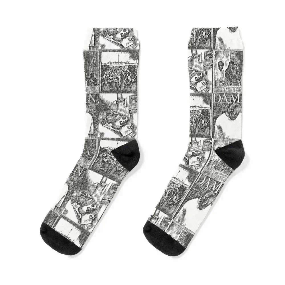 

Kendrick Lamar Album Covers Sketch Art Socks Rugby Running heated men cotton high quality Women's Socks Men's
