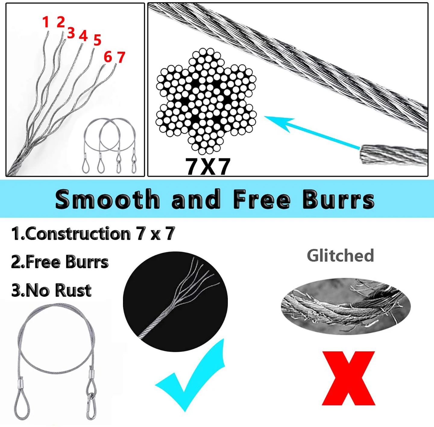 Picture 5: 4 Pieces of 2mm Stainless Steel Cable Safety Rope, with M5 Safety Rope Strap and Loop Mountain Buckle for Lighting/Luggage, Etc