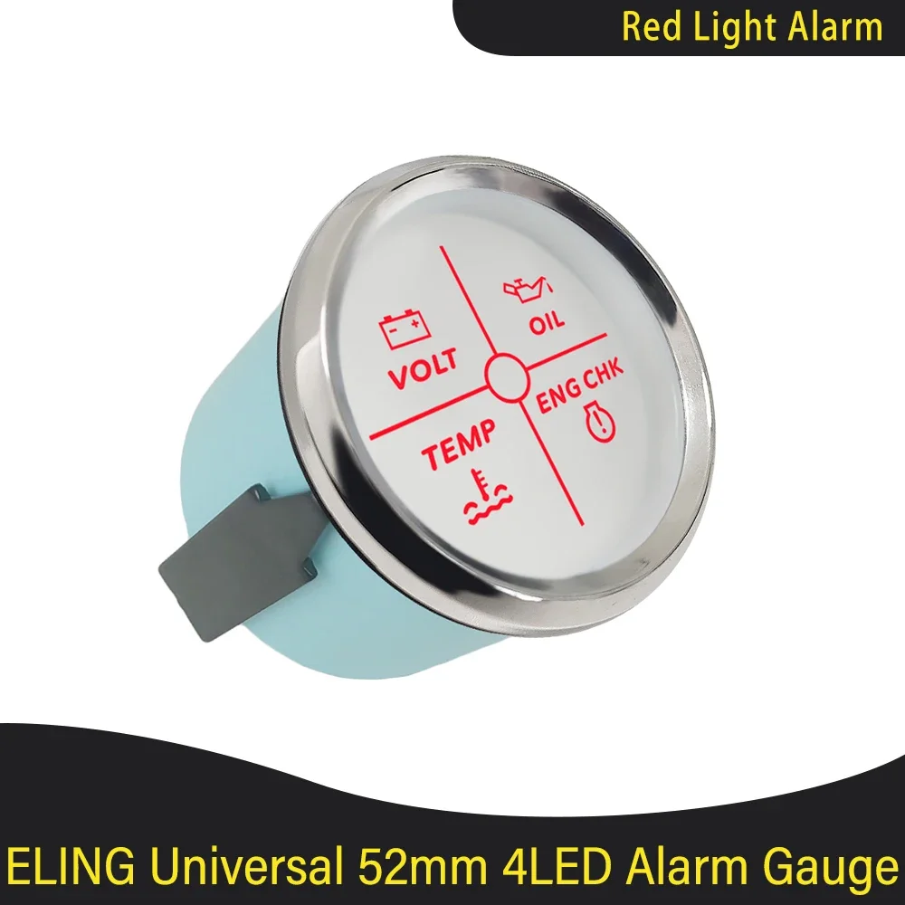 

52mm Engine 4 LED Volt Water Temp Oil Pressure Alarm Indicator Gauge Meter with Red Backlight 12V 24V for Boat Car Universal
