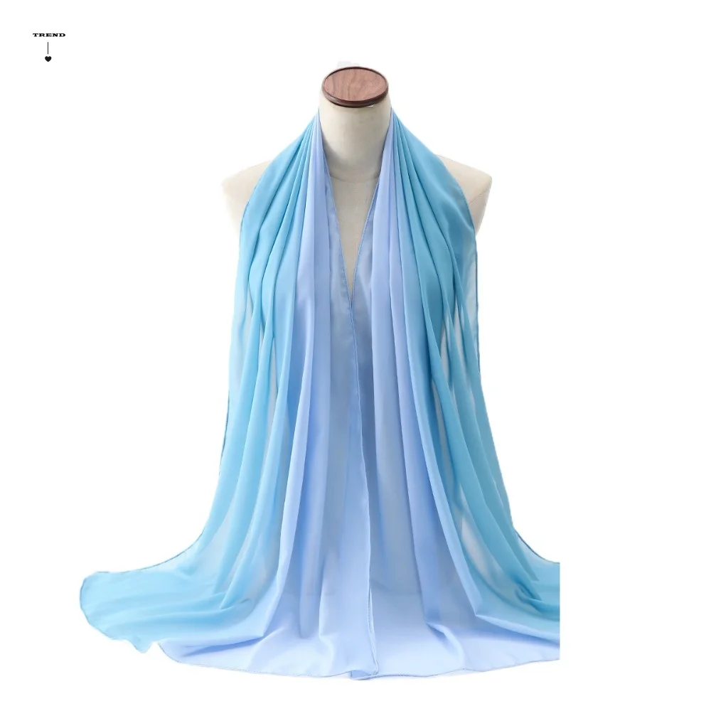 

Дышащий шифоновый платок в этническом стиле с градиентом цвета, тонкий головной убор, длинный исламский тюрбан для женщин