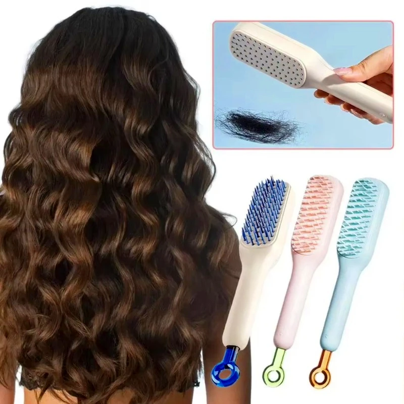 1Pcs Self-cleaning Hair Comb Anti Static Retractable One-pull Massage Brush Rotating Lifting Hairbrush Safety Airbag Combs White