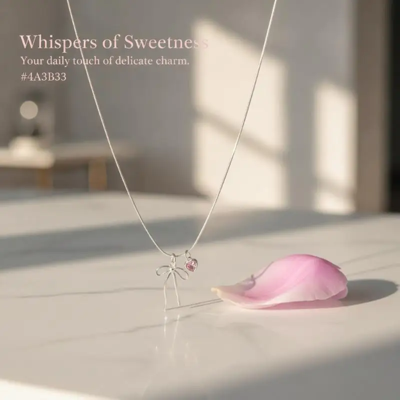 Rosa Zirkon-Schleifenanhänger-Halsketten für Frauen und Mädchen, süß, elegant, klassisch, schlicht, mit Persönlichkeit, Verlobungsschmuck, Geschenke – Detail 4