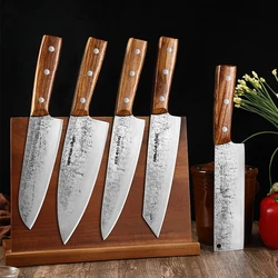 TJ POP Forged Kitchen Knives Set Stainless Steel Sharp  Japanese Santoku knife Nakiri Kiritsuke Deba Chef Knifes Rosewood Handle