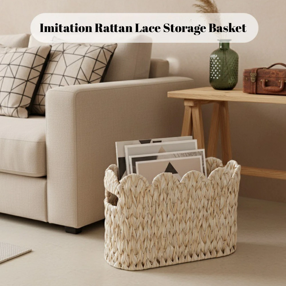 

Корзина для хранения из искусственного ротанга с кружевной отделкой – для рулонов туалетной бумаги, журналов и организации домашнего офиса