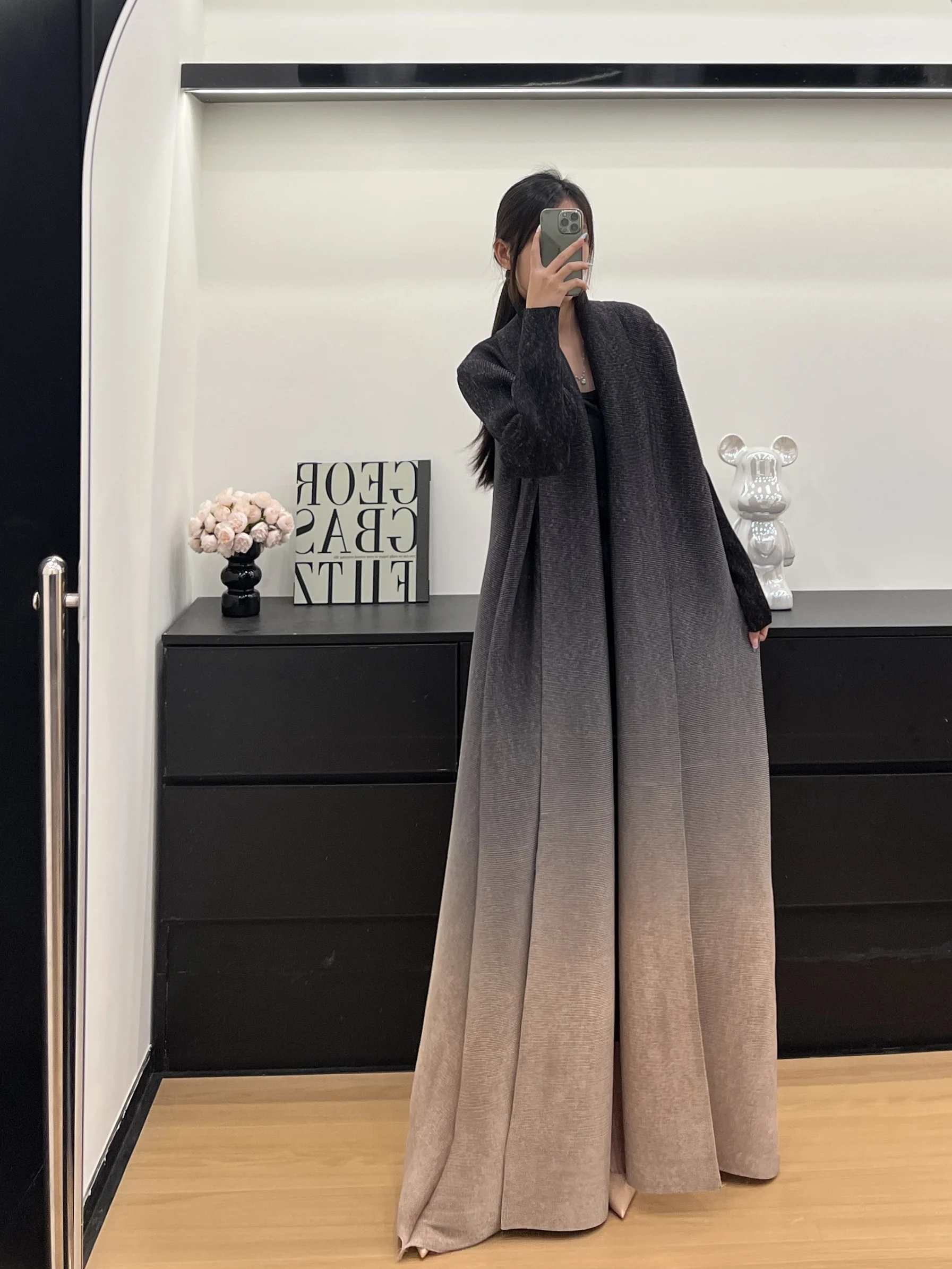 KAF Damen-Abaya, große Größe, Abaya 2025, Sommer, neuer Rundhalsausschnitt, Farbverlauf, Retro-Strickjacke, Krawatten-Design, lockere, große Festival-Kleidung
