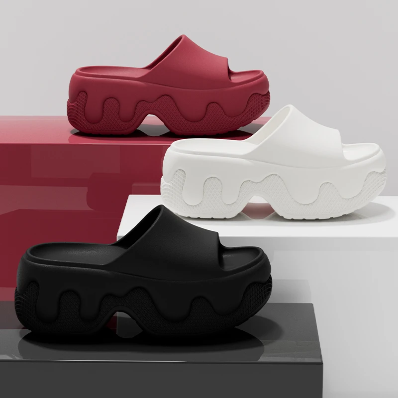 Chunky Platform Wedge Heels Slippers for Women Summer 2026 Ice Cream Super High Heeled Sandals Woman Light Weight EVA Slides Red - view 6