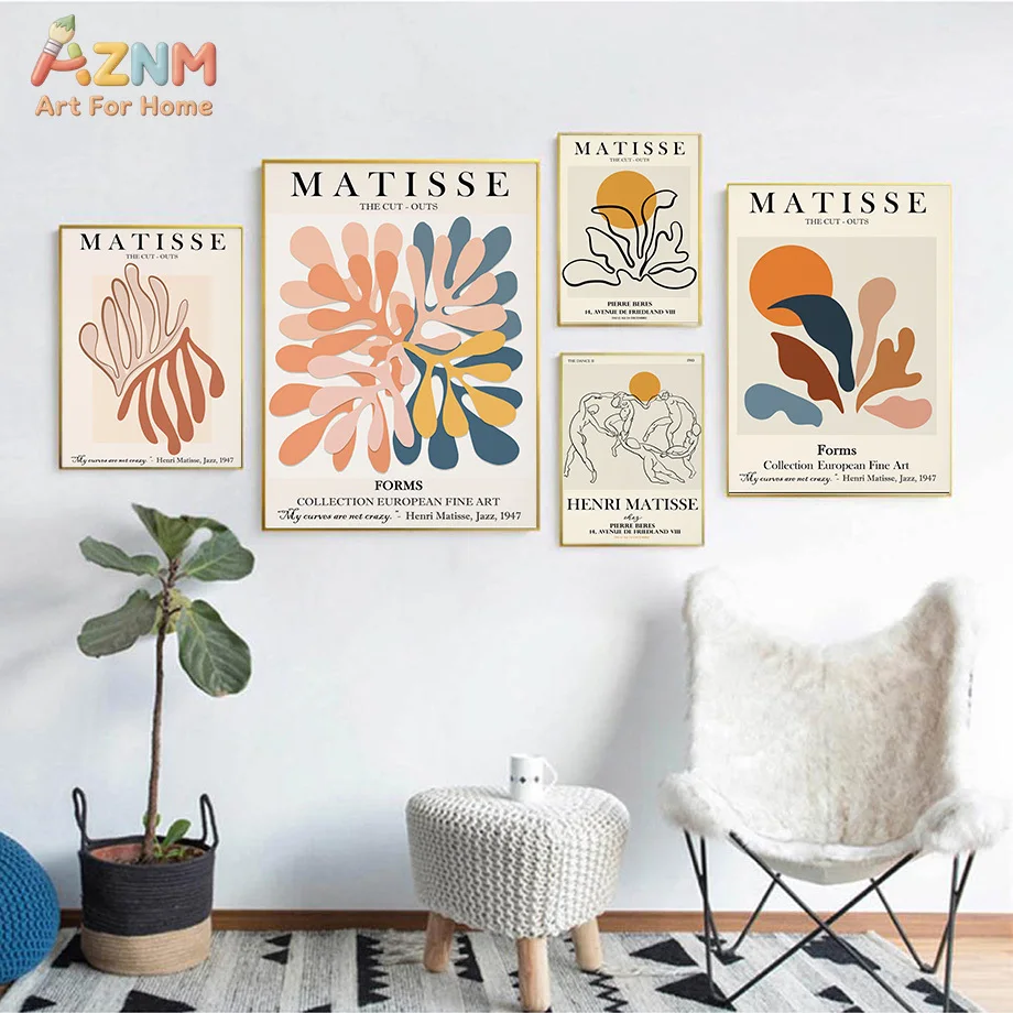 AZNM Matisse The Cut-Outs Abstract Canvas Wall Art, Henri Matisse Jazz Forms Print Poster, Unframed Modern European Fine Art Ill
