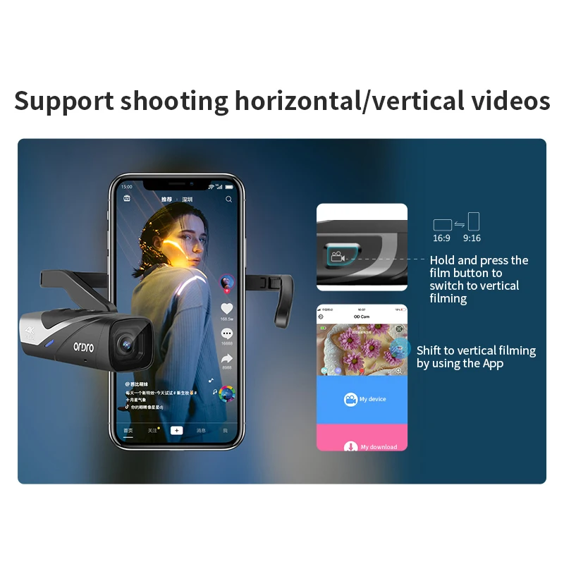 كاميرا مدونة فيديو صغيرة يمكن ارتداؤها ORDRO EP8 4K 60FPS كاميرا فيديو رقمية 2-Axis Gimbal Stabilization Gentle Action Camara #6