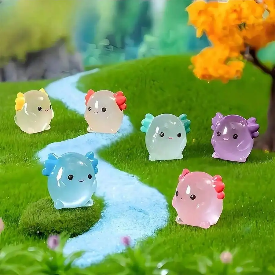 Luminous Mini Resin Axolotl Figurines, Glow Tiny Animal Ornaments Fairy Garden, Micro Landscape, Potted Plant, Home Decor Random