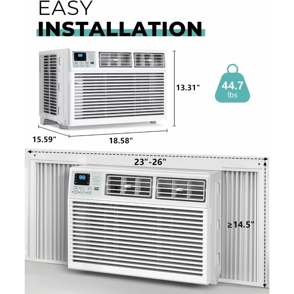 Klimatyzator okienny o mocy 8000 BTU, chłodzenie do 350 m2 Ft. z trybami snu, Eco, 6 w 1 i timerem, 3 chłodzenia, wyświetlacz LED