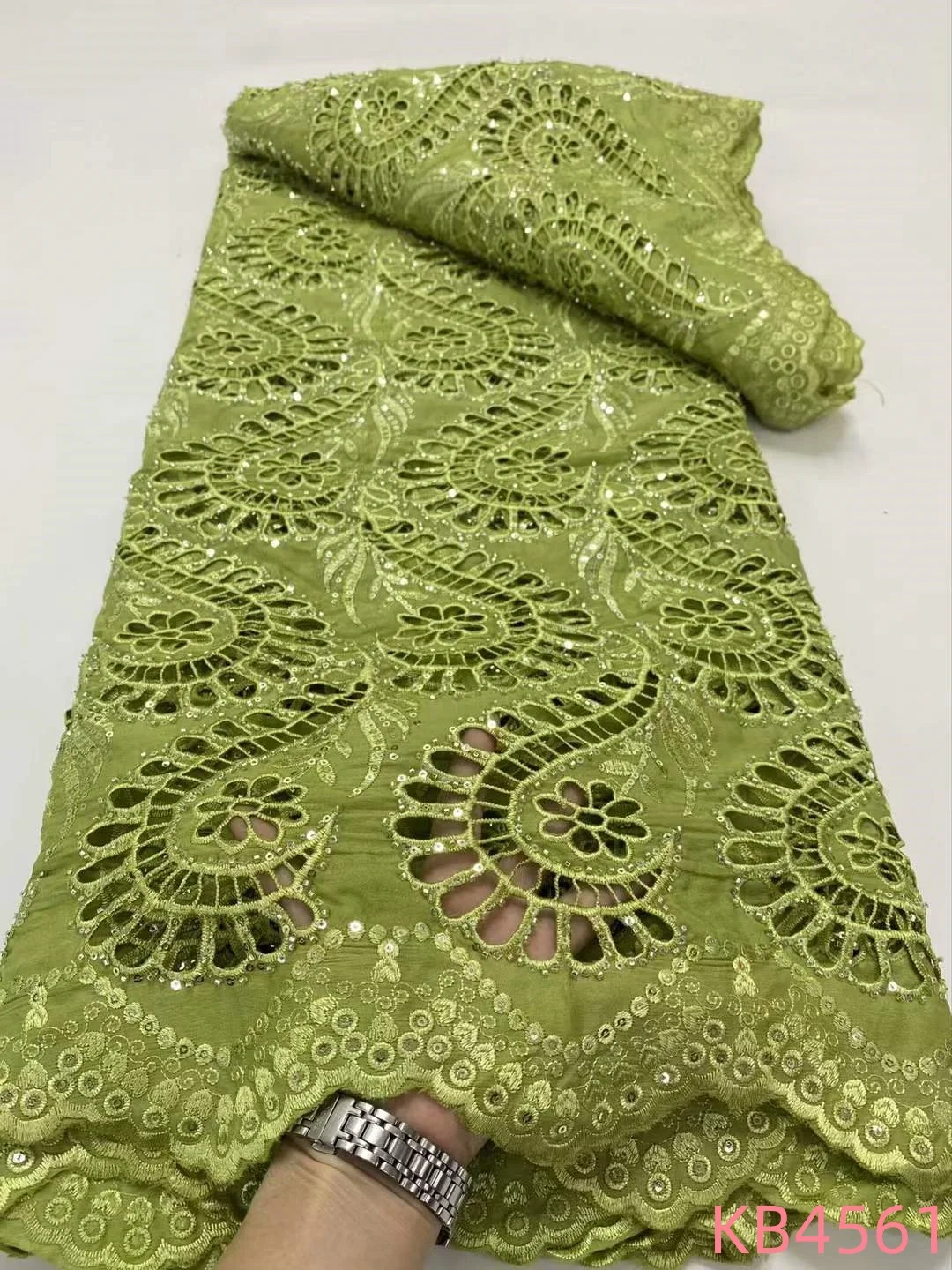 

2025 White Cotton Fabric Lace Trim 5 Yards Sequence Tulle Lace French Mesh Lace Nigerian Beads Lace For Wedding Party KB4561