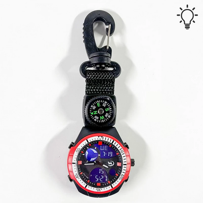 Sports Style Multi-function Electronic Digital Pocket Watch with Stopwatch Compass Alarm And Calendar Military Fob Clip Watch
