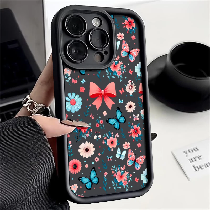 

Flowers Butterflies Silicone Case For iPhone 16e 15 16 Pro Max 14 13 12 Pro Max 15 16 Plus 11 Shockproof Soft TPU Phone Cover