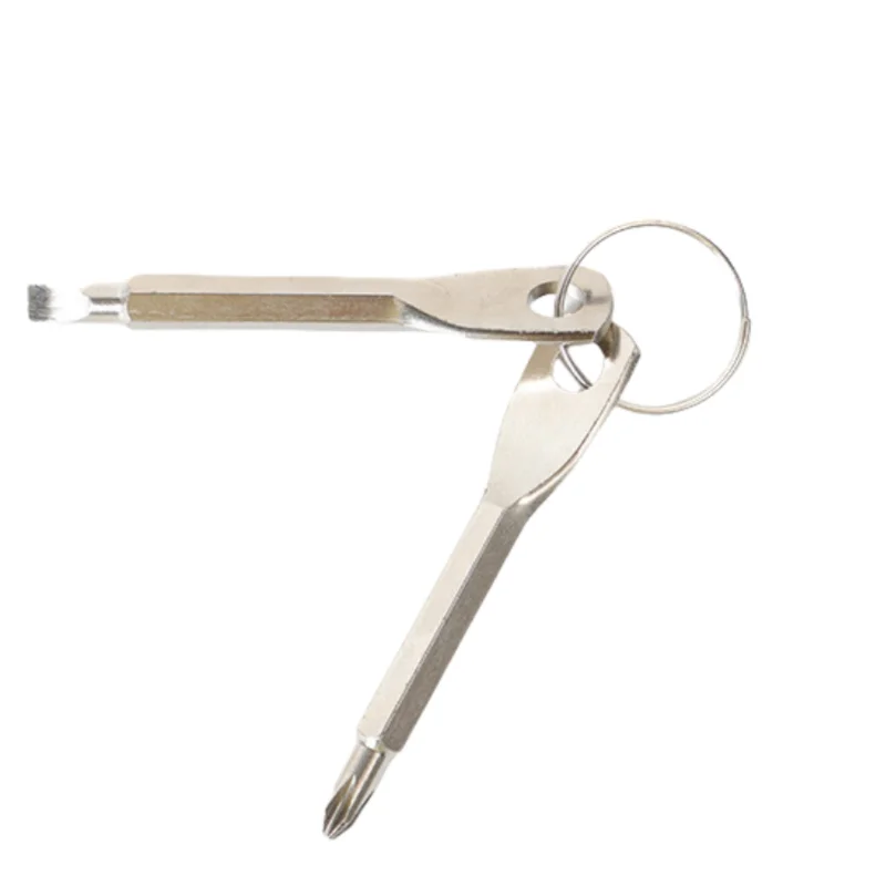 Outdoor EDC flathead cross combination screwdriver, outdoor multifunctional tool with keychain hanging buckle