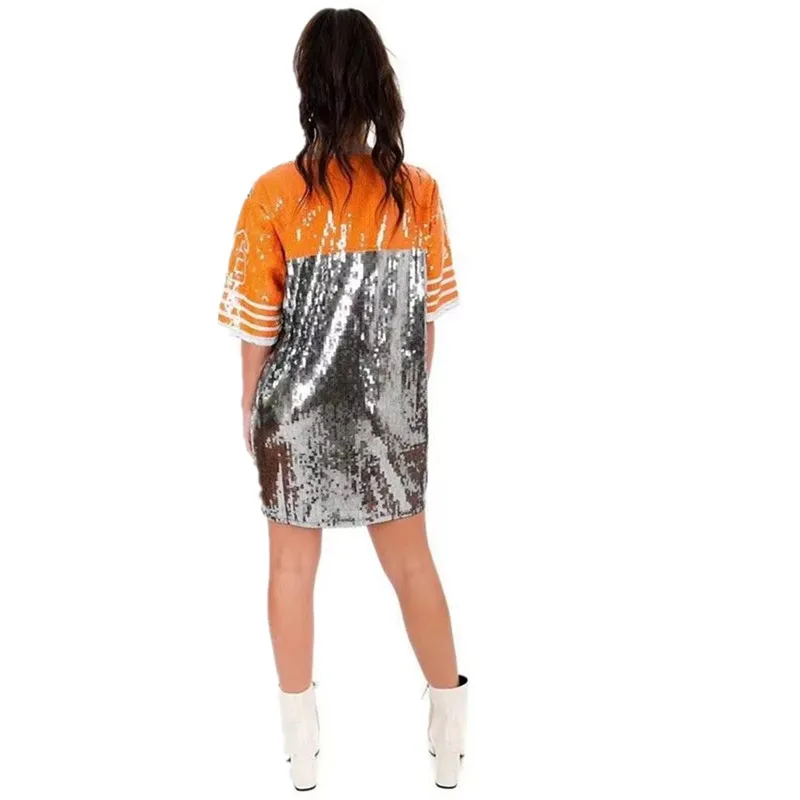 New Baseball Football Game Female Tops Sequin Women Jersey Dress