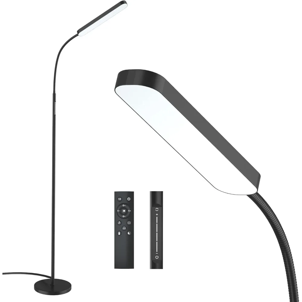 15w/1000lm Bright LED Floor Lamp, Stepless Adjustable 3000K-6000K Color and Dimmer, Remote Control and Touch Control