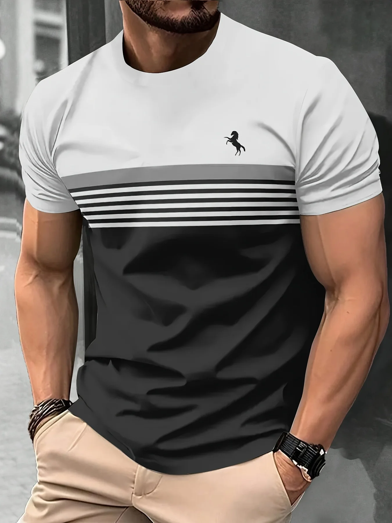 Summer New Arrival Men's T-Shirt Simple Striped Street Harajuku Short Sleeve Relaxed Fit Top Everyday Versatile Men's Wear