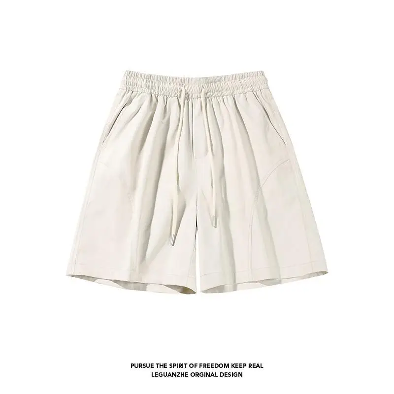 Loose Fit Drawstring Casual Shorts for Men Summer Straight Leg Black Versatile Mr. WH American Style Shorts Loose Elastic Waist