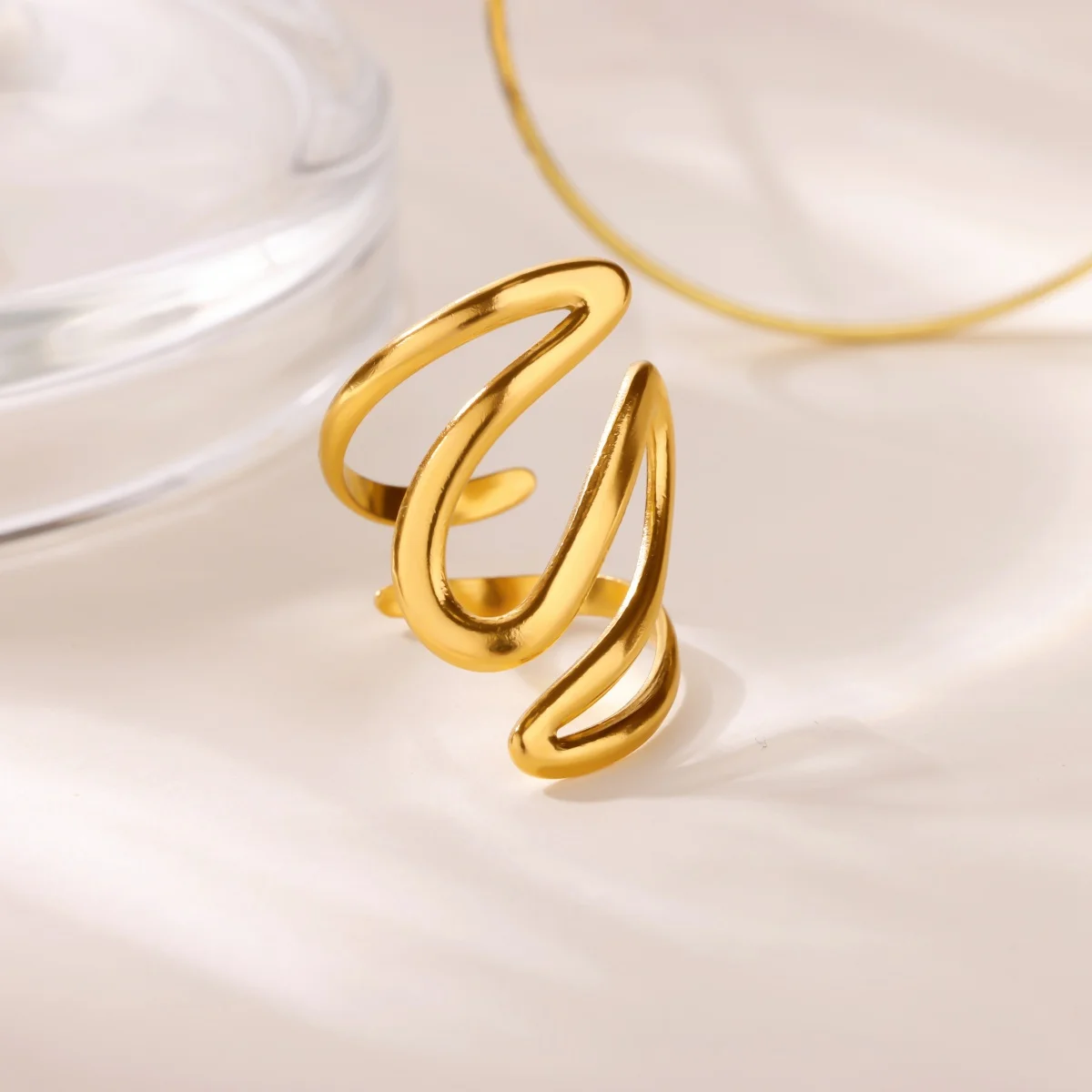 Stainless Steel Original Design Geometric Hollow Wave Rings for Women Personality Smooth Cross Finger Jewelry Colorfast