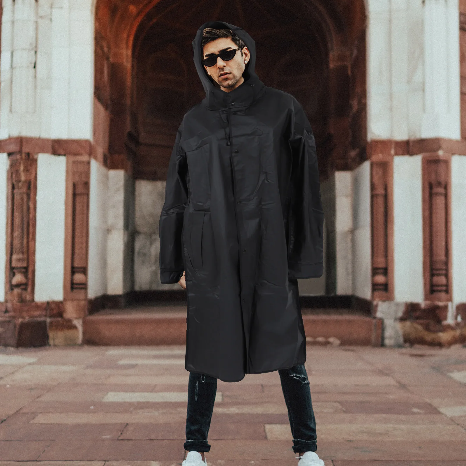 

1Pcs Long Raincoat for Adult Full Body Protection Eva Waterproof Windproof Rain Gear with Adjustable Hood Stylish Outdoor Travel