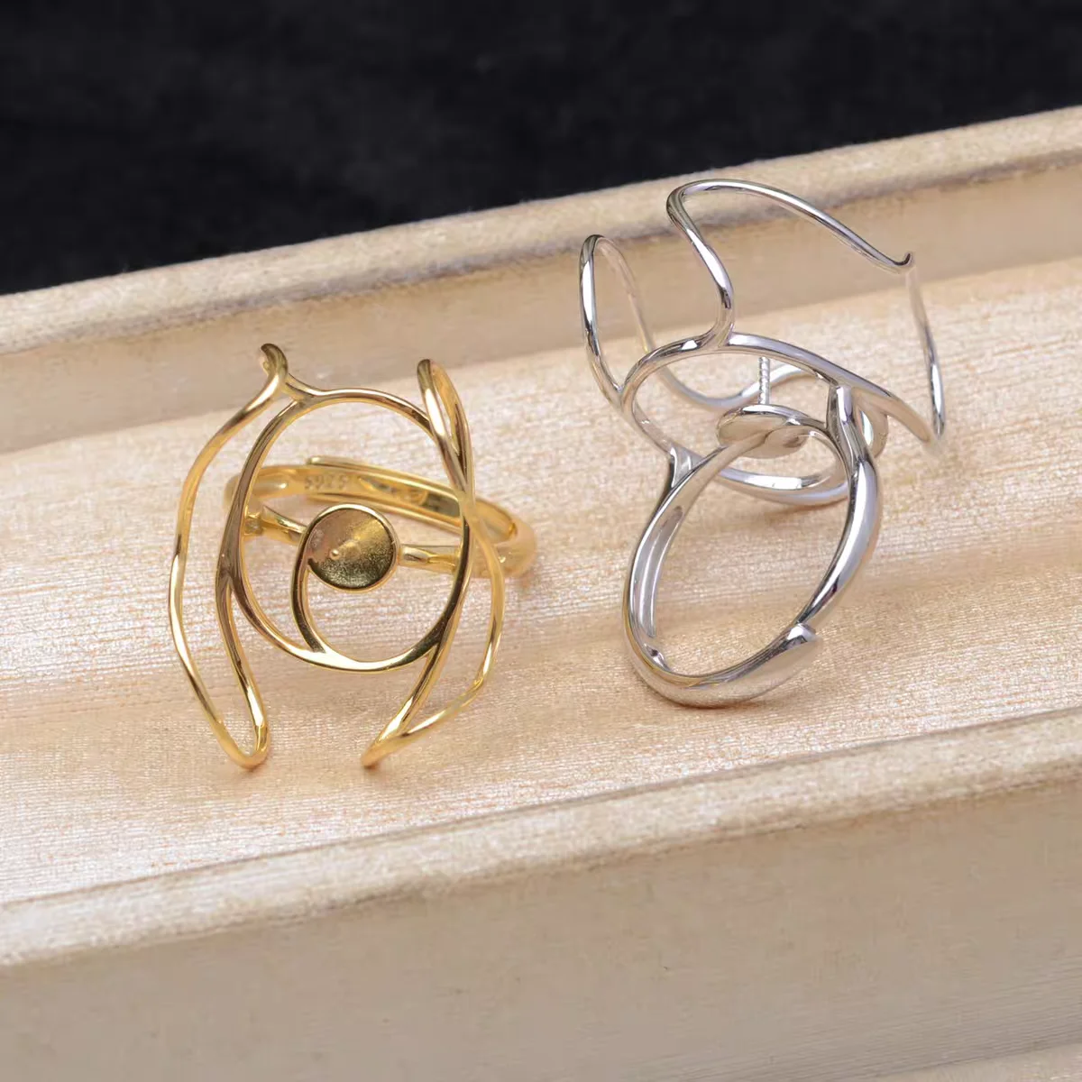 S925 Sterling Silver Adjustable Finger Ring Mountings Base Setting Findings Jewelry for 16-26mm Baroque Pearls 3pcs/lot