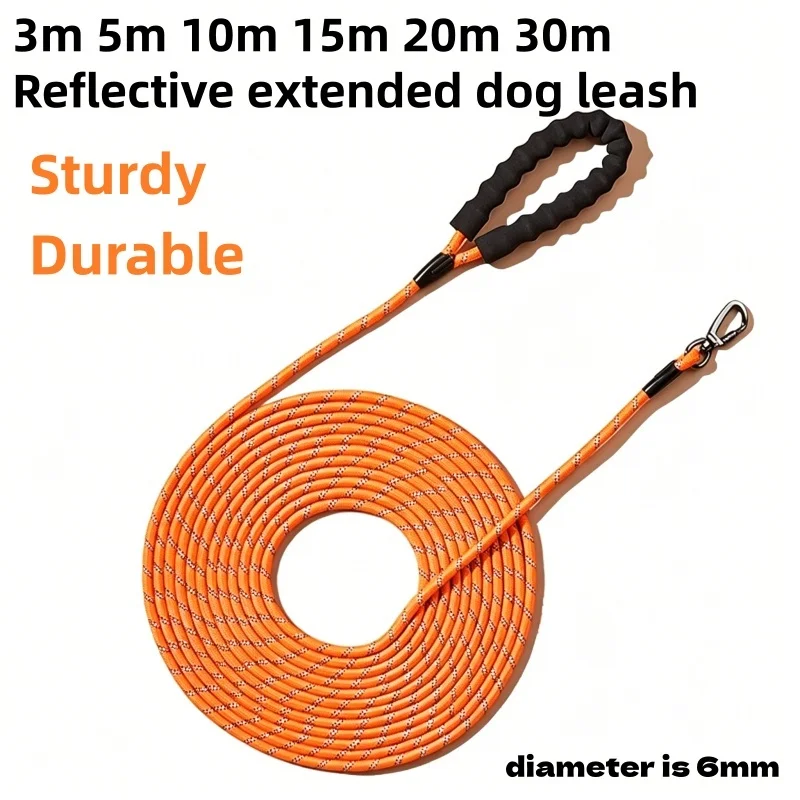 Longue laisse pour chien en nylon réfléchissant, corde d'entraînement avec fermoir pivotant à 360°, poignée rembourrée douce, laisse durable pour animaux de compagnie pour la marche en extérieur, toutes races