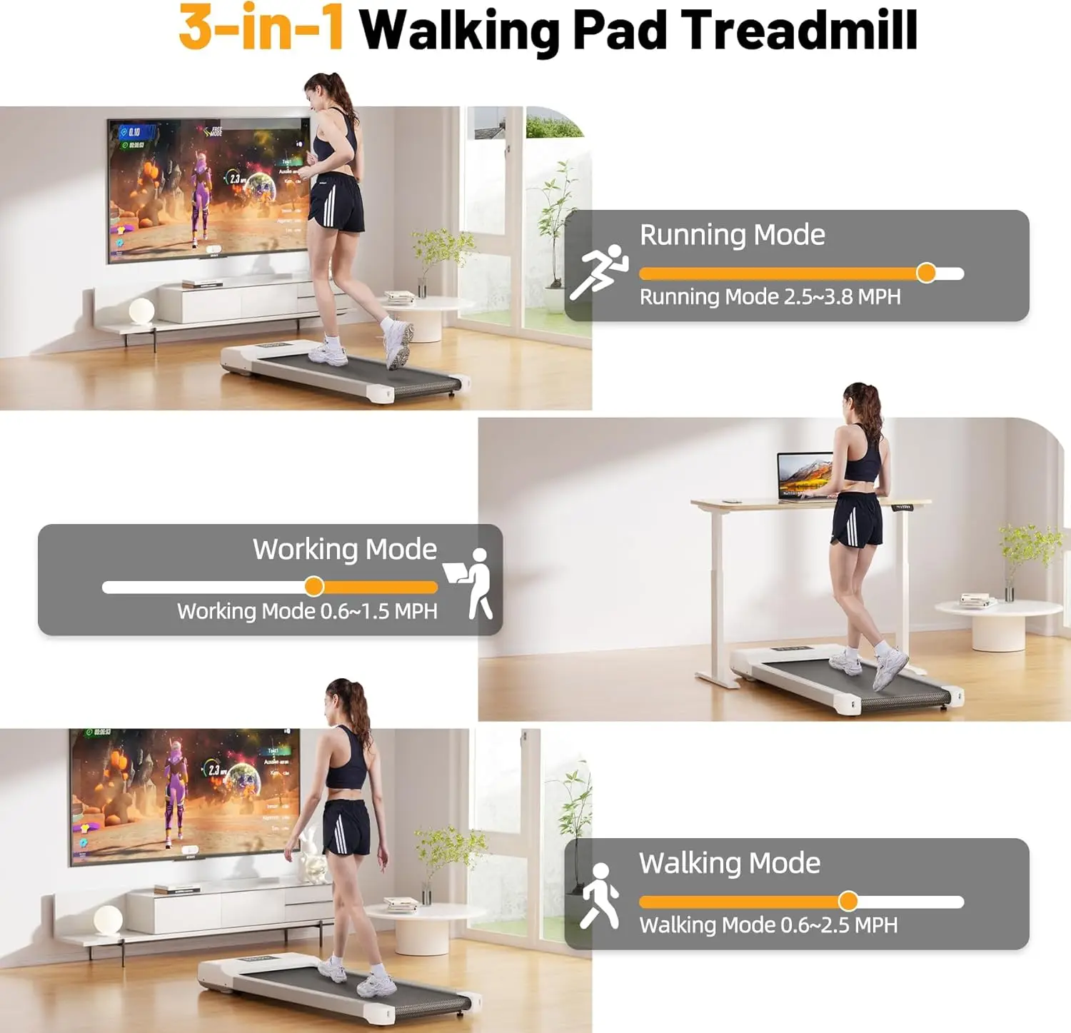 Desk Treadmill, Smart 2-in-1 Walking Pad for Walking and Jogging, Portable 2.5HP Low-Noise Treadmill with Remote & App Con