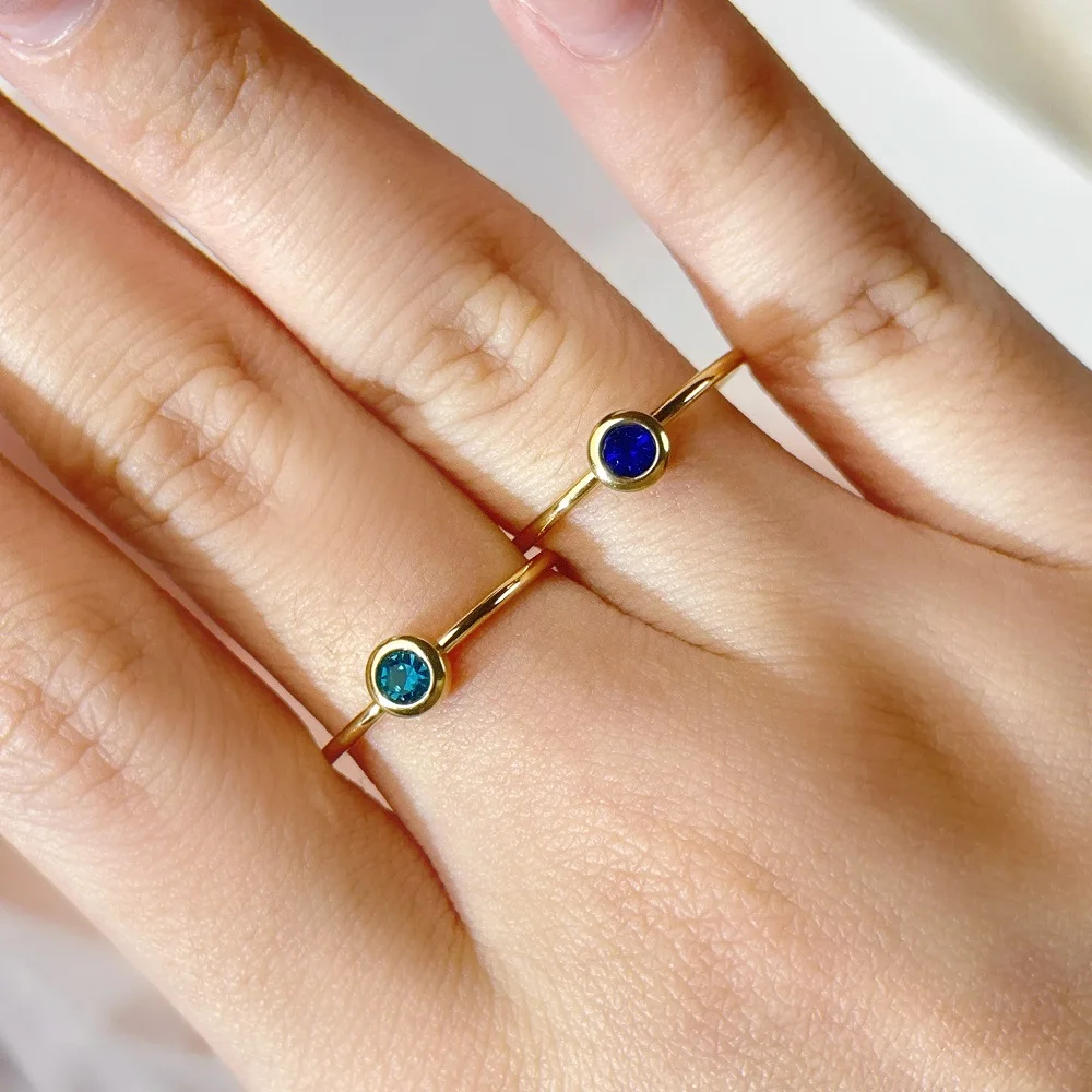 Minimalist Colorful Y2k Birthstone Rings for Women Thin Pinky Stainless Steel Ring for INS Chic Jewelry Accessories KBR192