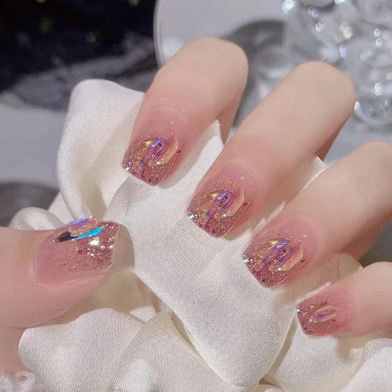 24Pcs Short Round Head Ballet Manicure Press On Nail Full Cover Artificial  Coffin Fake Nails Wearing Reusable False Nails Art - AliExpress