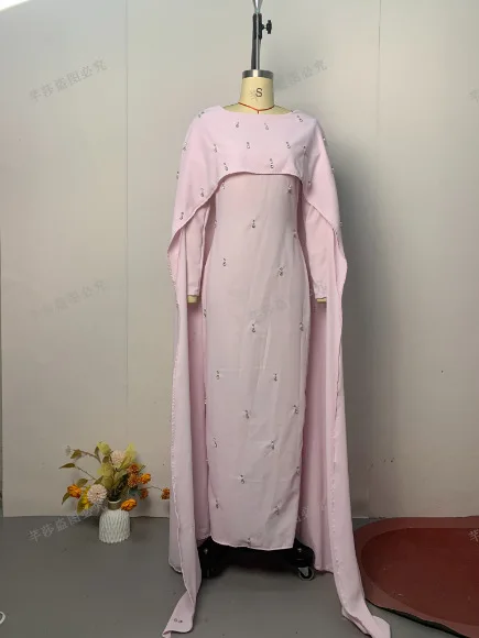Eid mujeres Abayas Vestidos de fiesta vestido con capa Vestidos musulmanes Ramadán Dubai Kaftan diamantes Marruecos Jalabiya Islam árabe vestido largo