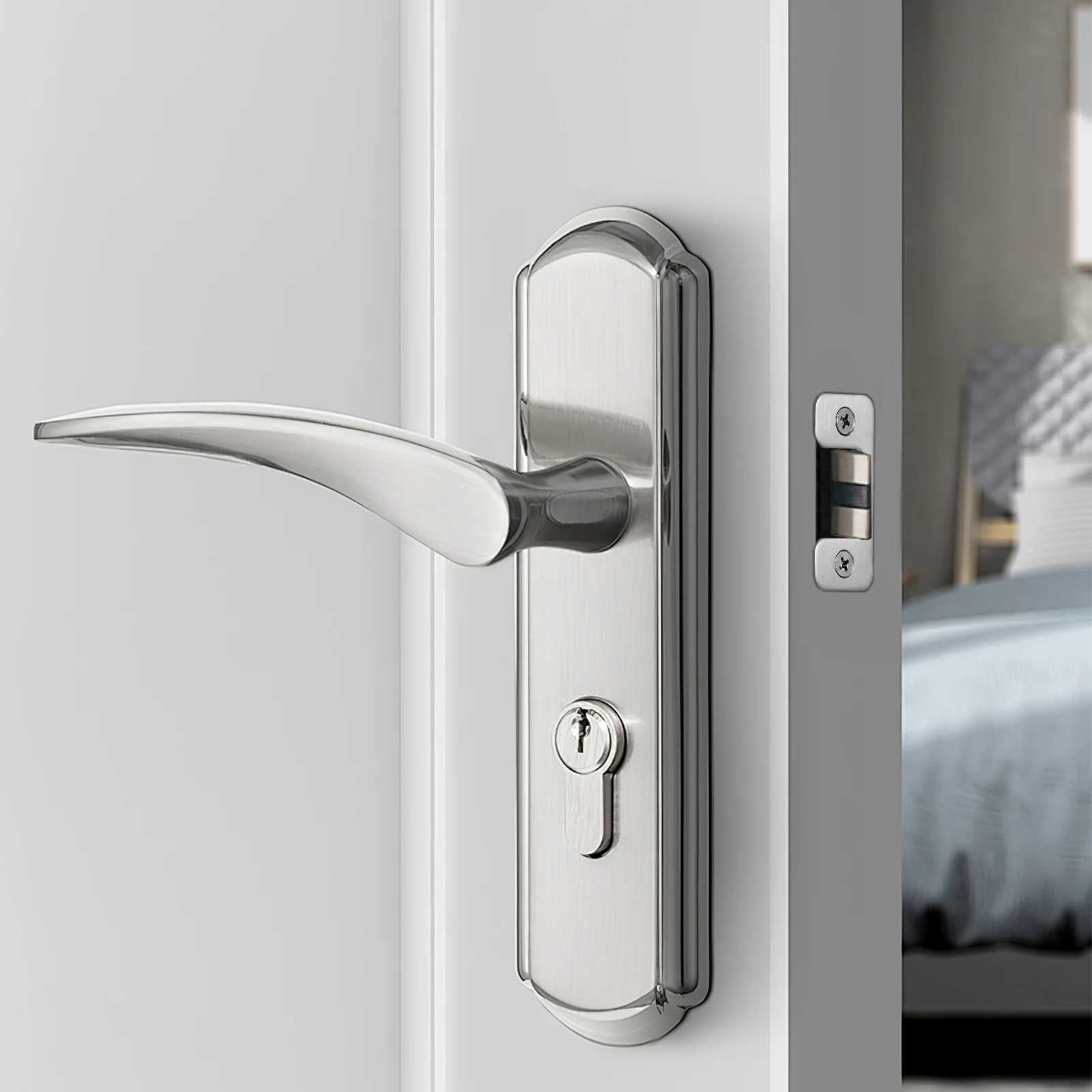 

Door Strike Plate Stainless Steel Silver Cover Bolt Child Safety Lock Reinforcement Plates for Interior Doors