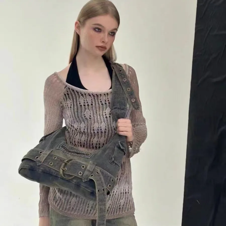 Torba o dużej pojemności dla kobiet New Fashion Denim torba Crossbody na jedno ramię casualowa uniwersalna damska torba na ramię