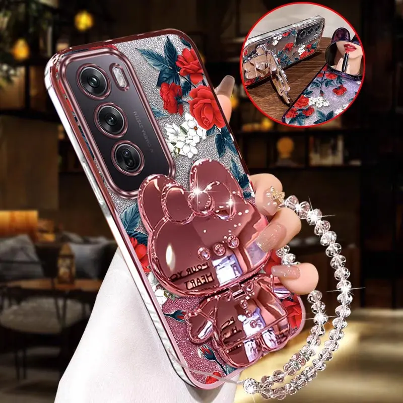 

Reno 12 Pure flowers Plating Bracelet Holder Phone Case For OPPO Reno 12 12F 11F 11 11A 9Pro 10 10Pro 13 13Pro 5Lite X8 Cover