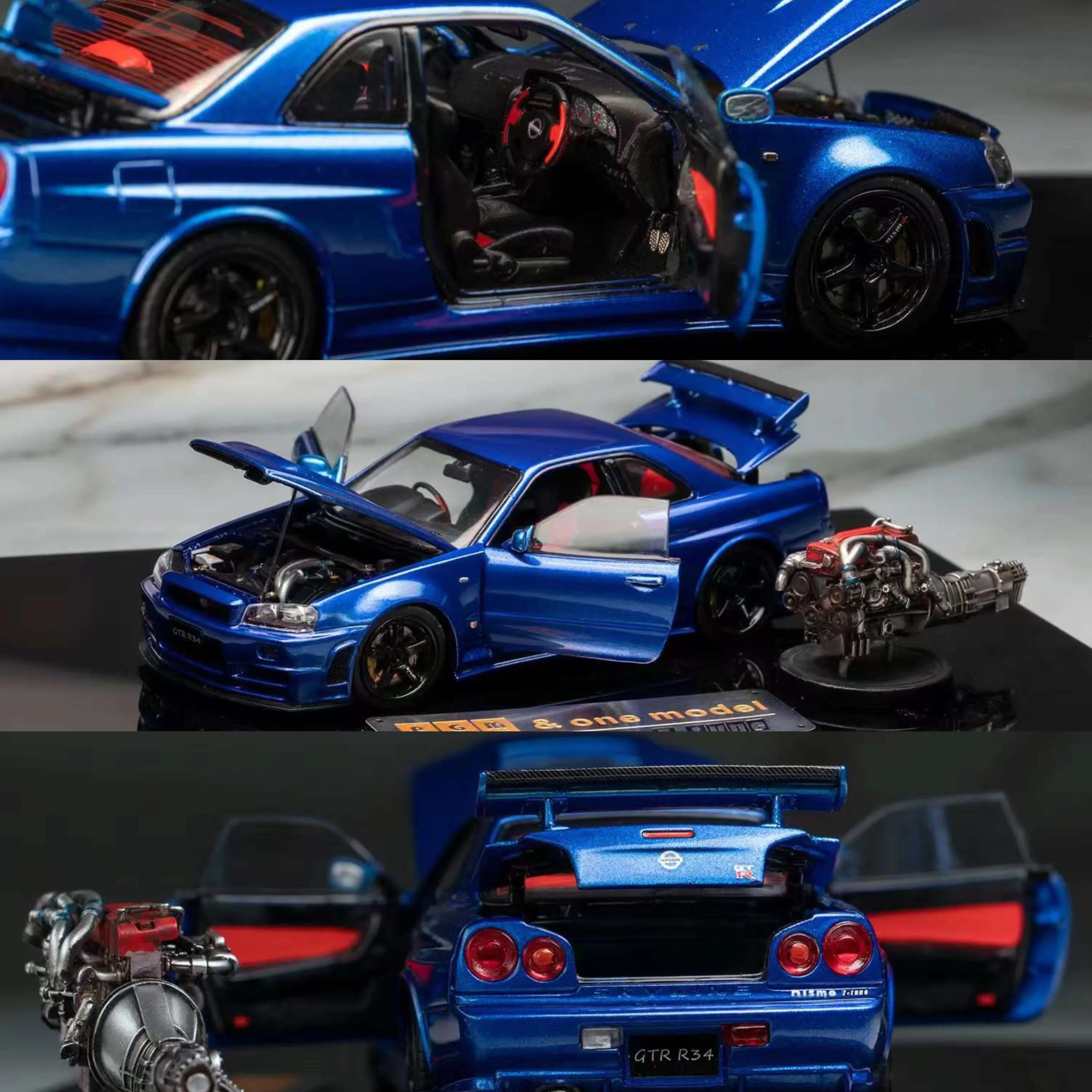 Edición limitada 1:43 Nissan GTR R34 Z-TUNE modelo de simulación fundida a presión de aleación de motor azul, decoración para adultos, juguete para niños, regalo para niños