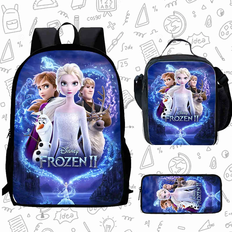 

Cartoon Fr-oz-en Child School Backpack With Lunch Bags Pencil Bags For Age 4-9 ,Light Weight School Bags For Boys Girls