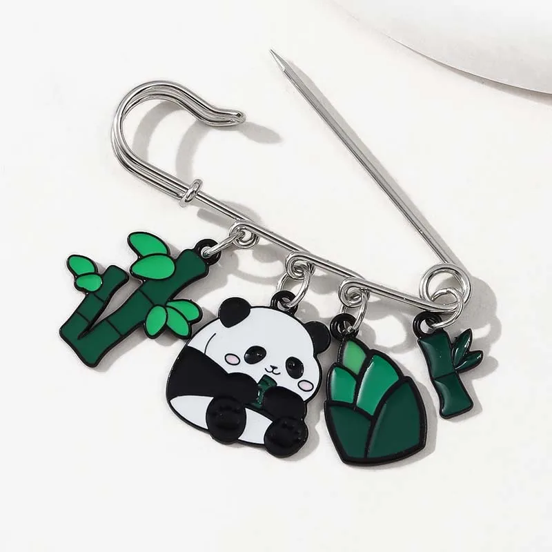 Creative Cute Panda Embracing Bamboo Chest Dripping Oil Cartoon Alloy Accessories Anti glare Fixed Pants Waist Pin Bag Pendant