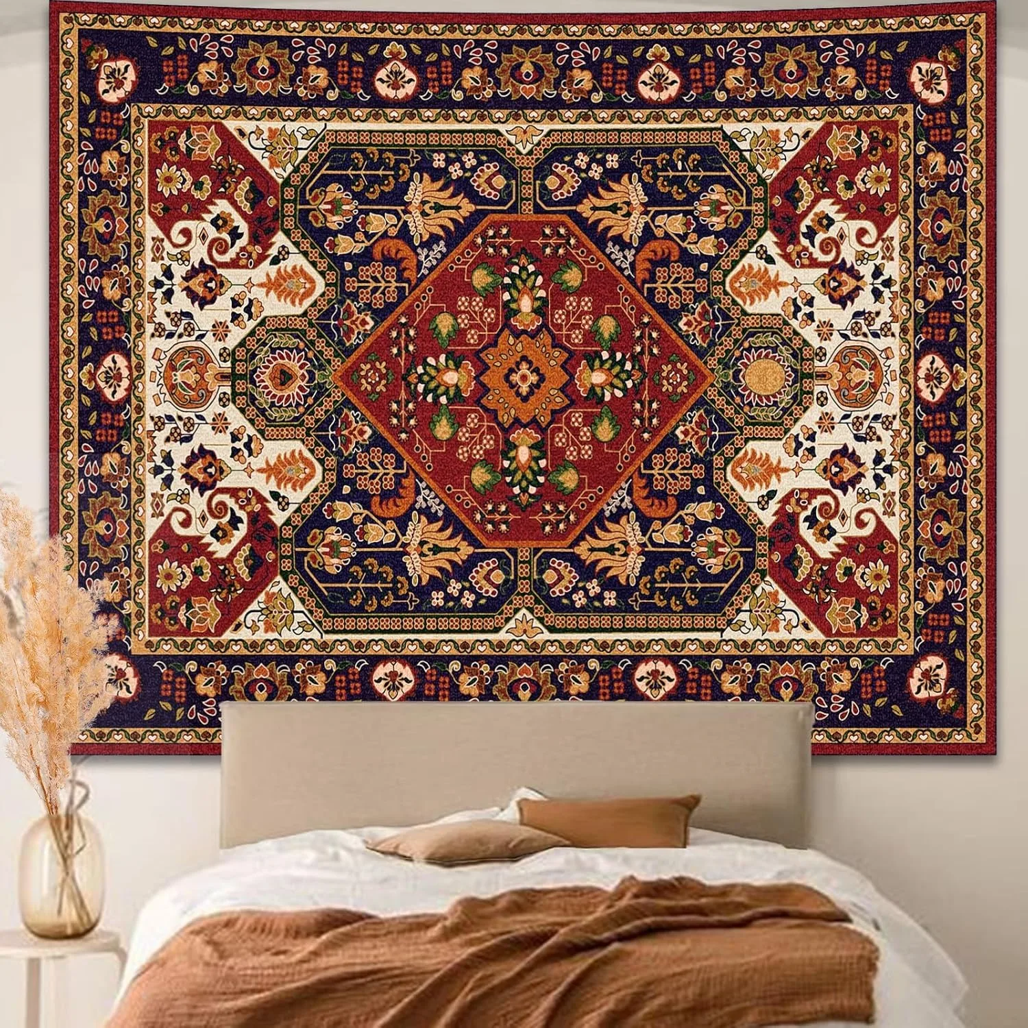 Boho Hippie Wandteppich Indischer Böhmischer Wandteppich Kunst Dekoration Retro Orange Mandala Blumenteppich Wohnzimmer Schlafzimmer Home De