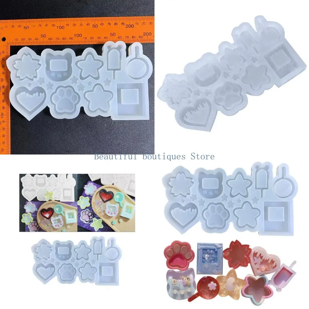 

U4LF Stars Love Assemble Ornament Quicksand Silicone Epoxy Mold DIY Keychain Pendant Jewelry Crafting Mould for Valentines