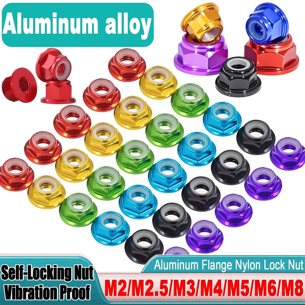 M2 M2.5 M3 M4 M5 M6 M8 Anodized Aluminium Alloy Hex Flange Nylock Nut Black Red Blue Green Aluminium Self-Locking Nylon Lock Nut