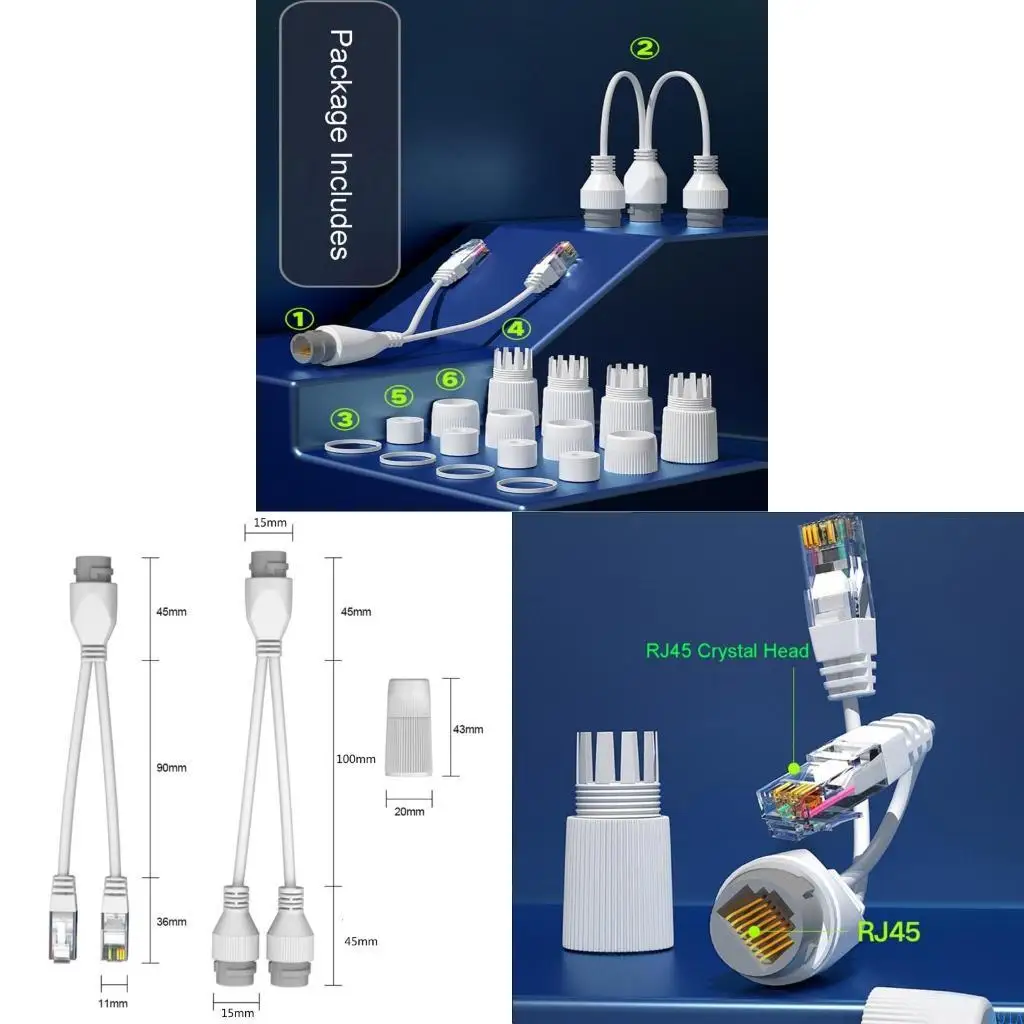 R91A Waterproof PoE Combiner Splitter Adapter Ethernet Splitter 1 to 2 Adapter Simultaneous Online Separator ABS-material